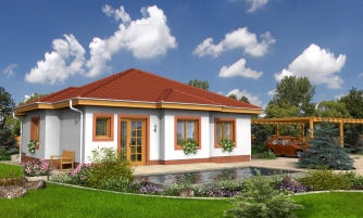 Maison à 4 pièces et toit à pans.